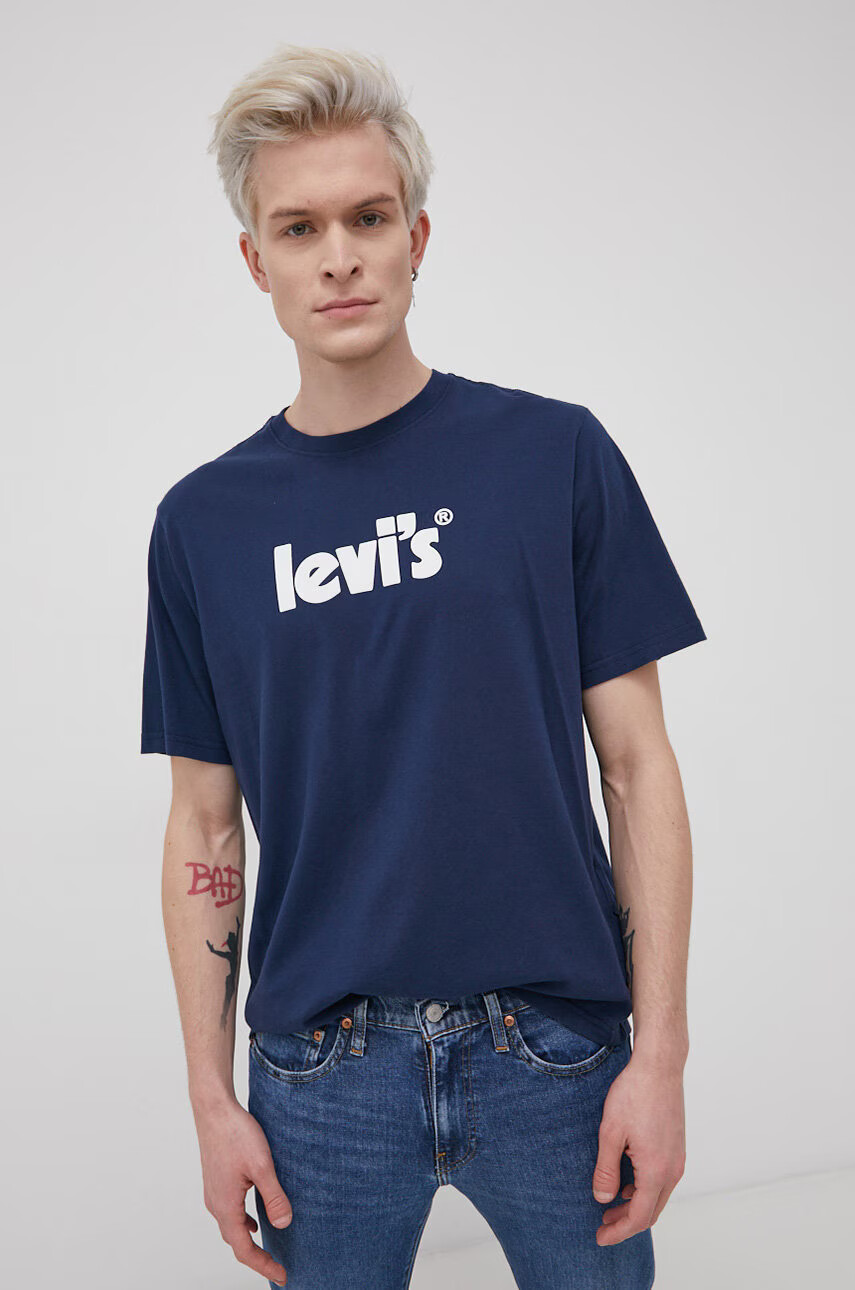 Levi's Памучна тениска в тъмносиньо с принт - Pepit.bg