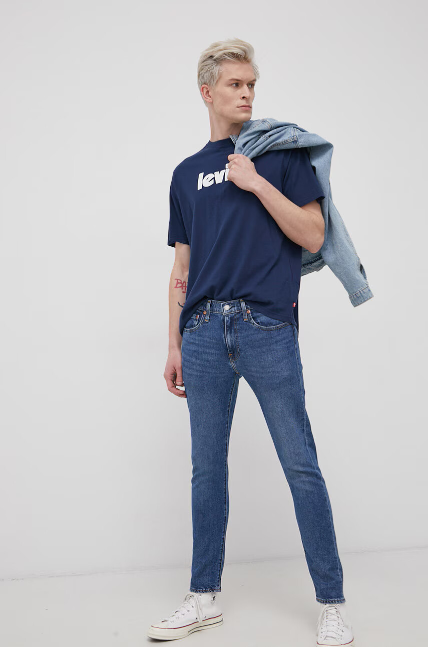 Levi's Памучна тениска в тъмносиньо с принт - Pepit.bg