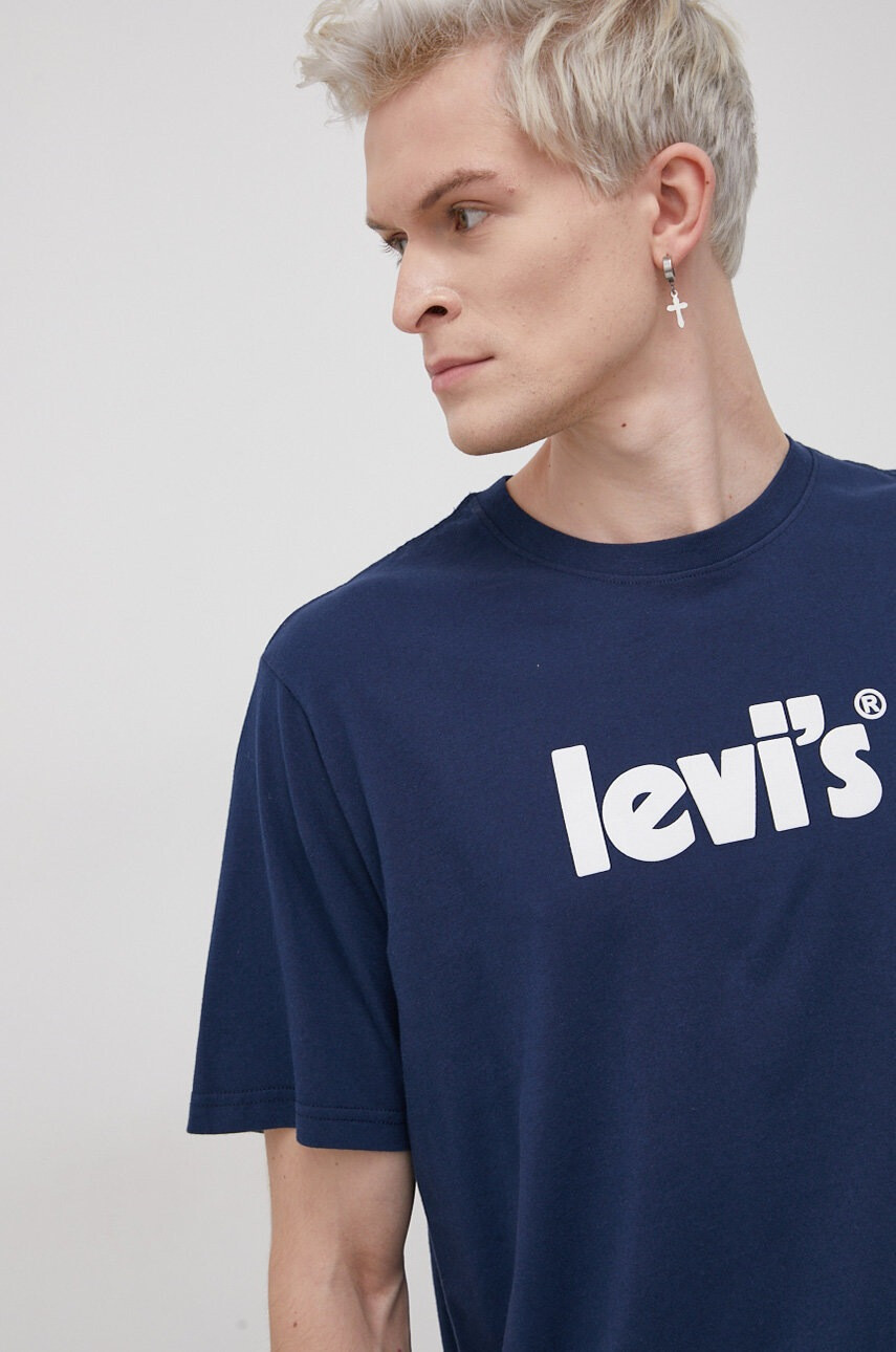 Levi's Памучна тениска в тъмносиньо с принт - Pepit.bg