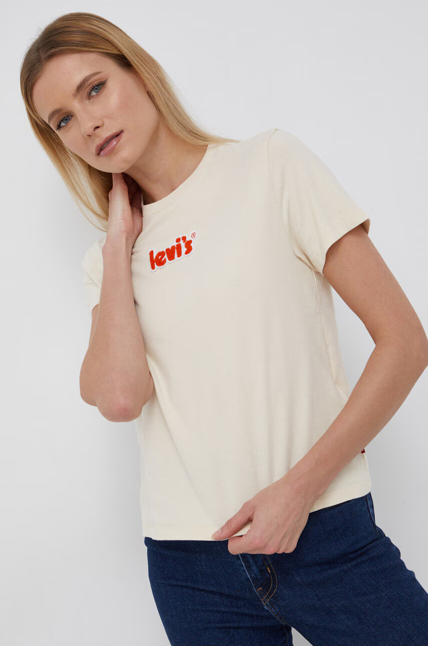 Levi's Памучна тениска в кремаво - Pepit.bg
