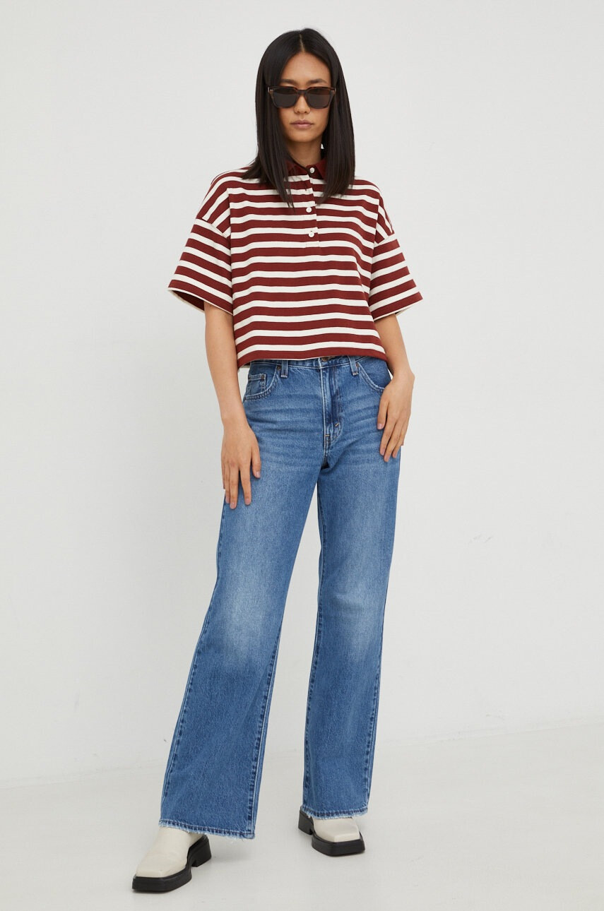 Levi's Памучна тениска с яка в кафяво с яка тип peter pan - Pepit.bg