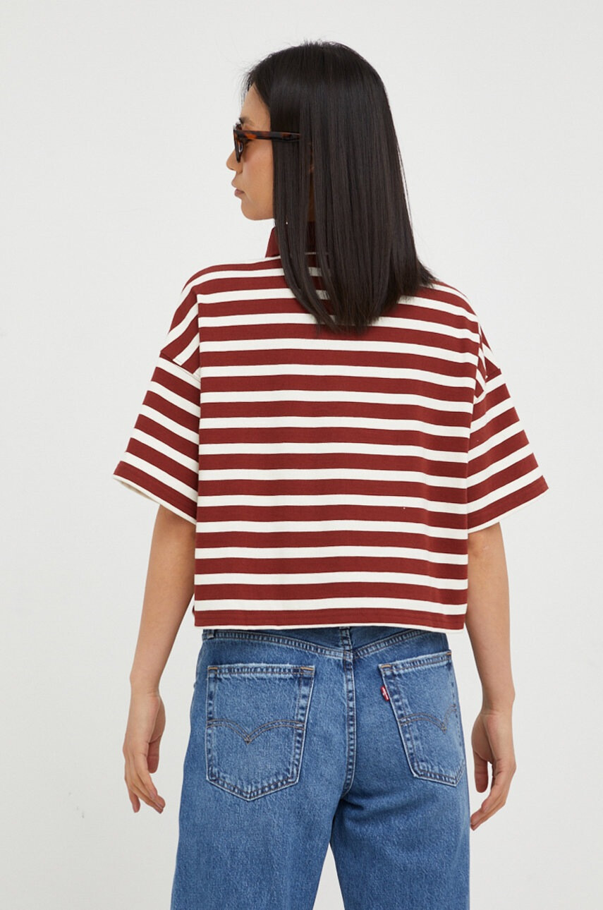 Levi's Памучна тениска с яка в кафяво с яка тип peter pan - Pepit.bg