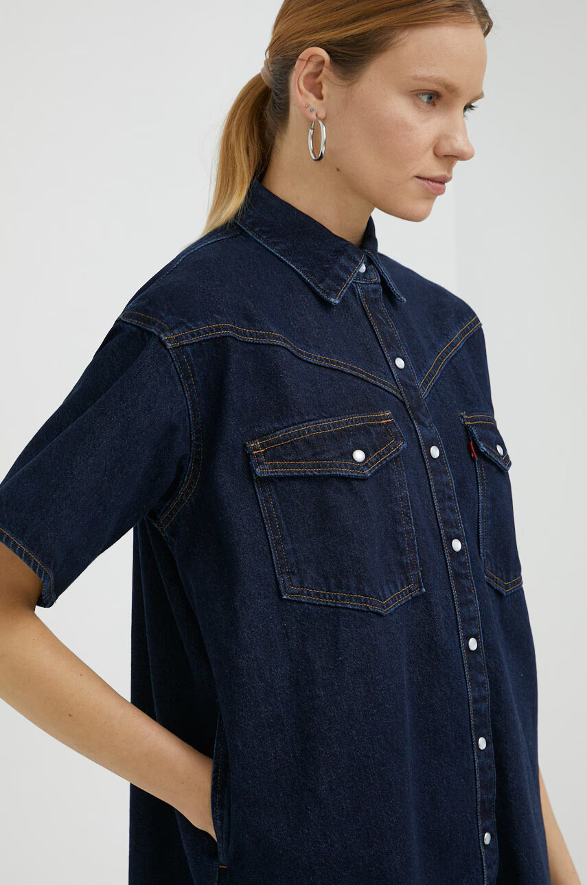 Levi's Дънкова рокля в тъмносиньо къс модел с уголемена кройка - Pepit.bg