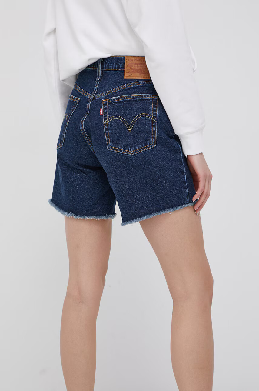 Levi's Дънкови къси панталони дамско в тъмносиньо с висока талия - Pepit.bg