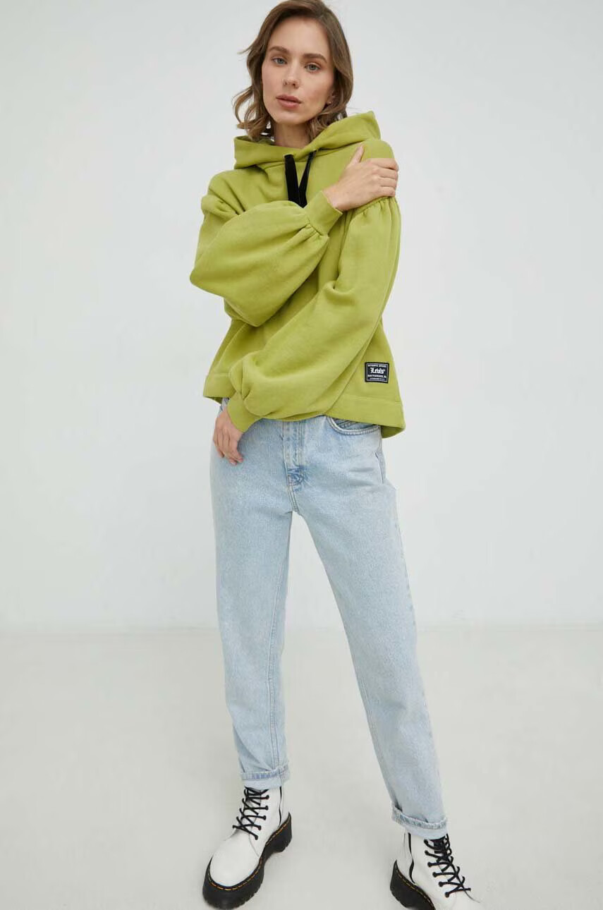 Levi's Памучен суичър в зелено с качулка с изчистен дизайн - Pepit.bg