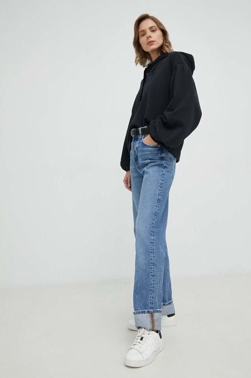 Levi's Памучен суичър в черно с качулка с изчистен дизайн - Pepit.bg
