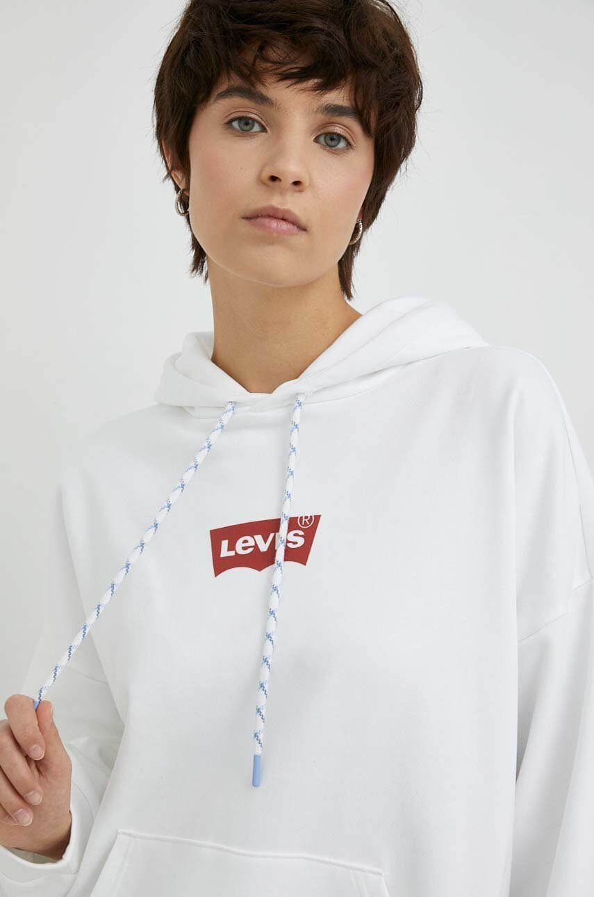 Levi's Памучен суичър в бяло с качулка с принт - Pepit.bg