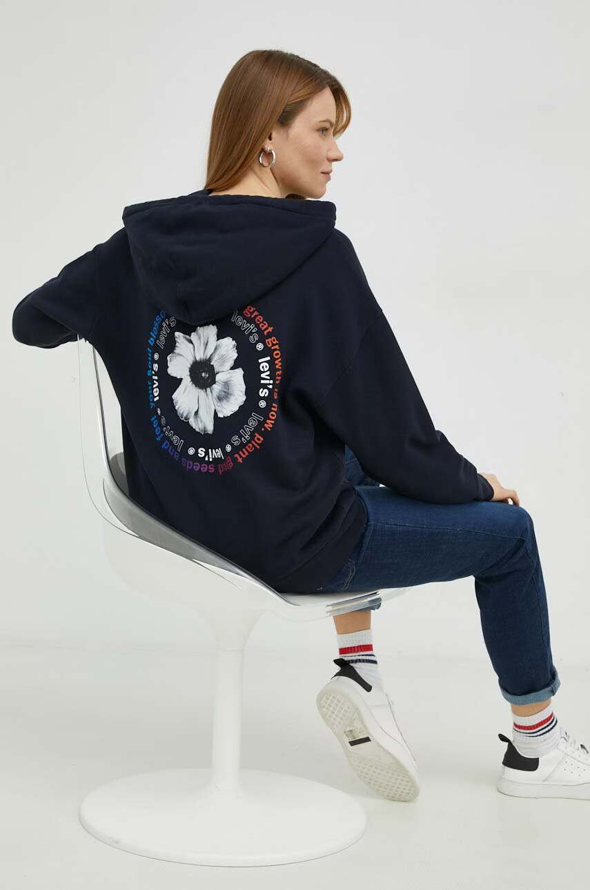 Levi's Памучен суичър в тъмносиньо с качулка с принт - Pepit.bg