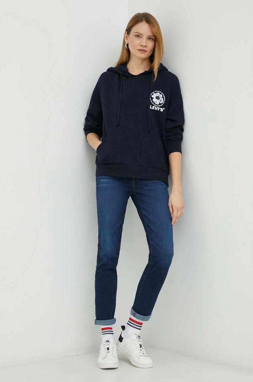 Levi's Памучен суичър в тъмносиньо с качулка с принт - Pepit.bg