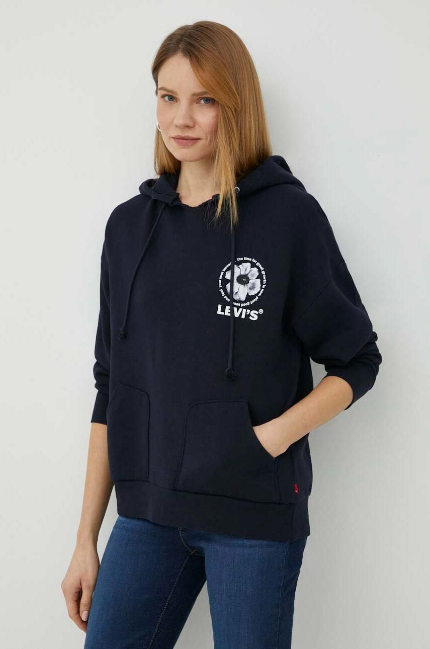 Levi's Памучен суичър в тъмносиньо с качулка с принт - Pepit.bg