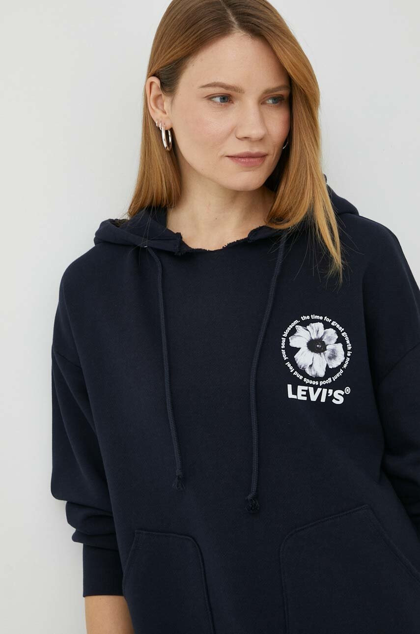 Levi's Памучен суичър в тъмносиньо с качулка с принт - Pepit.bg