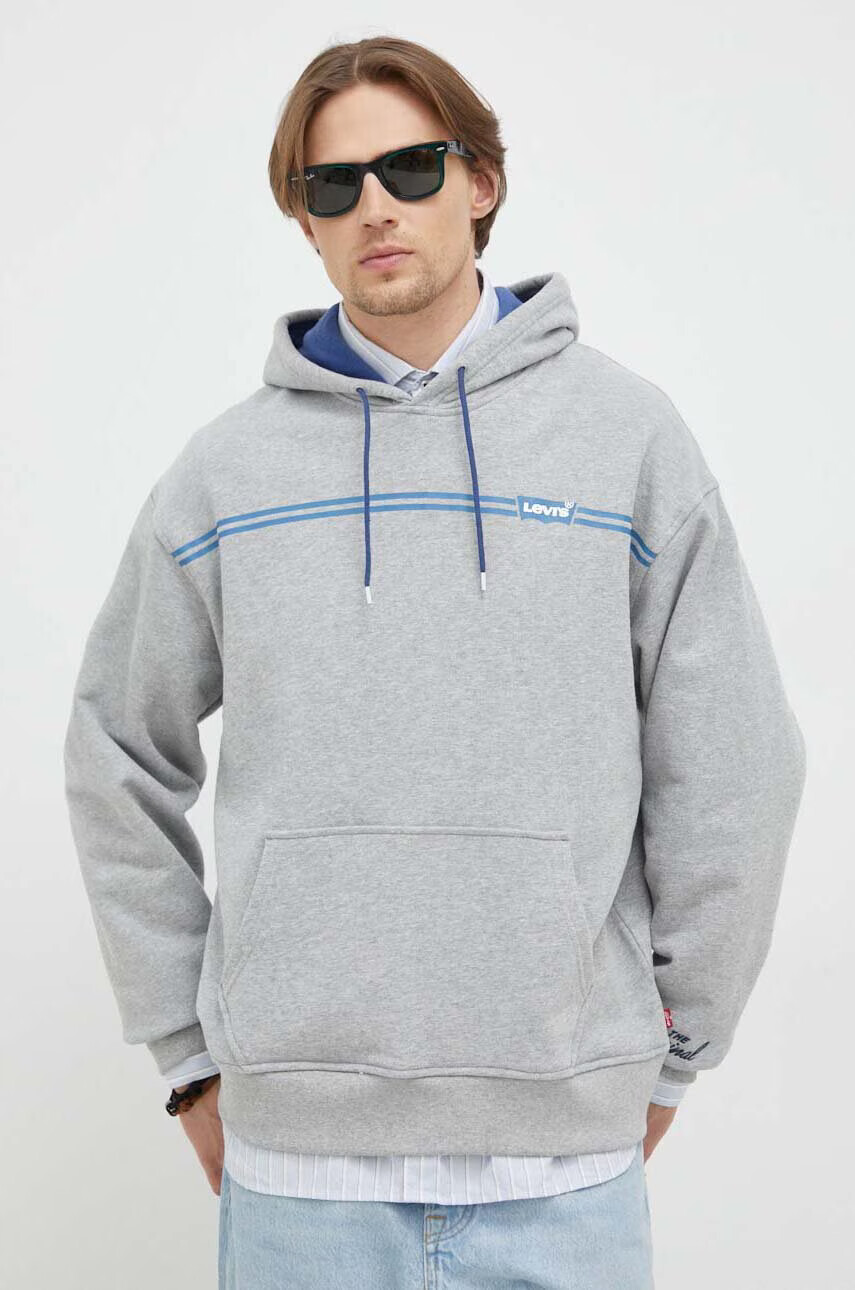 Levi's Памучен суичър в сиво с качулка с принт - Pepit.bg