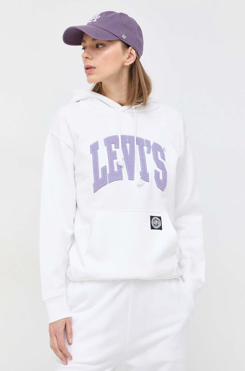 Levi's Памучен суичър в бяло с качулка с десен - Pepit.bg