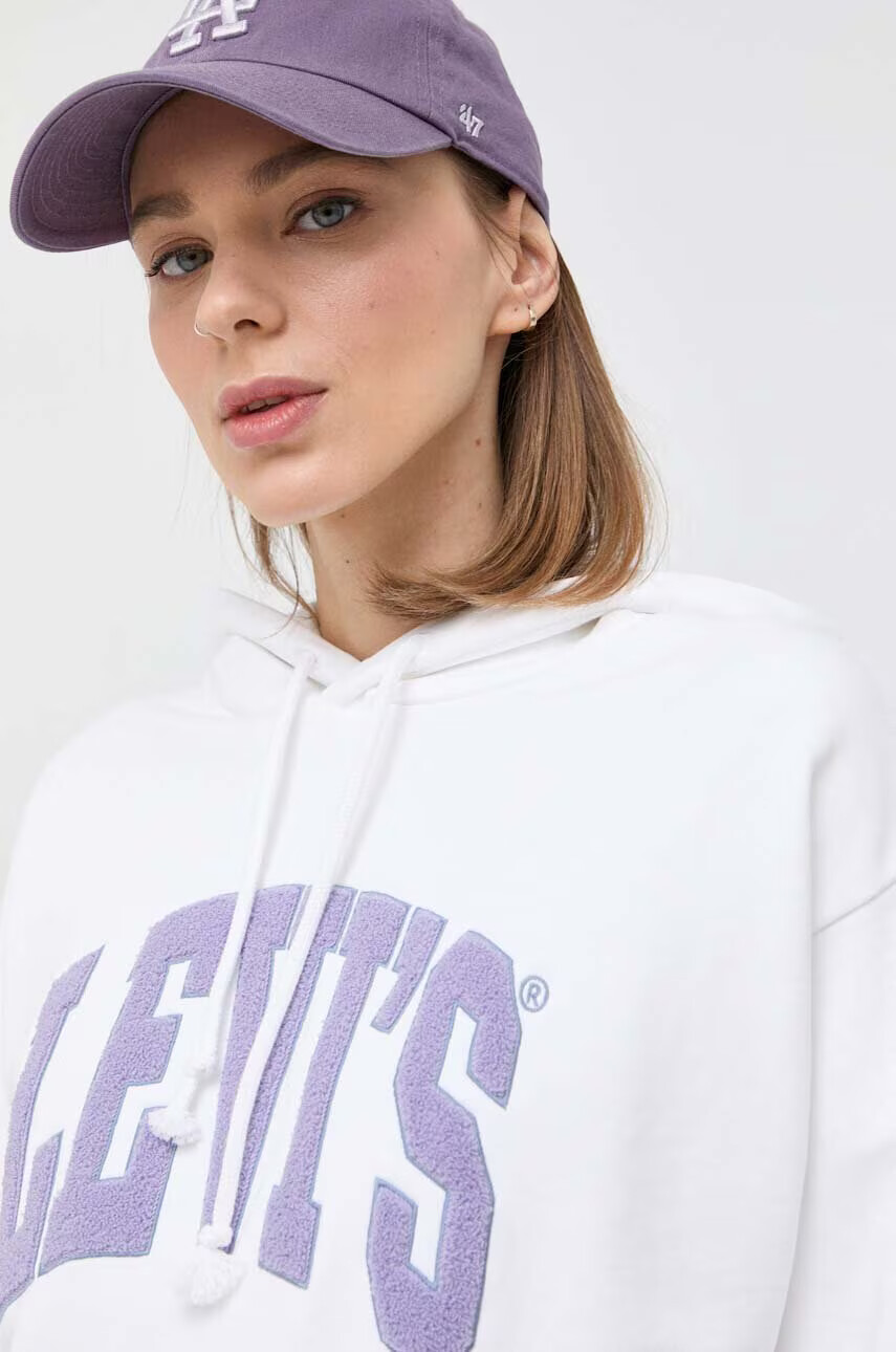 Levi's Памучен суичър в бяло с качулка с десен - Pepit.bg