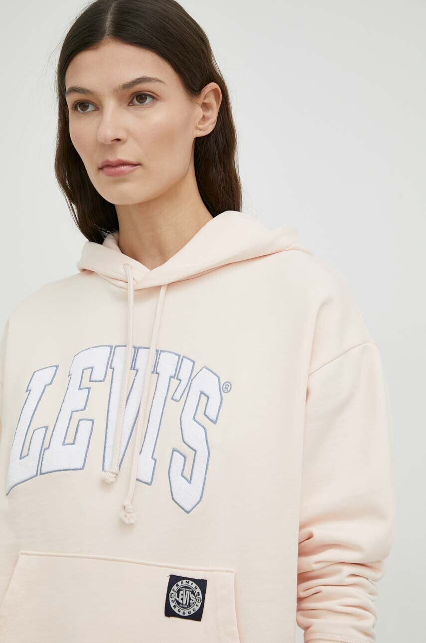 Levi's Памучен суичър в розово с качулка с апликация - Pepit.bg