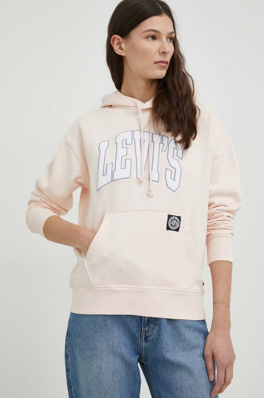 Levi's Памучен суичър в розово с качулка с апликация - Pepit.bg