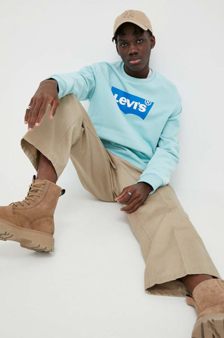Levi's Памучен суичър в тюркоазено с принт - Pepit.bg