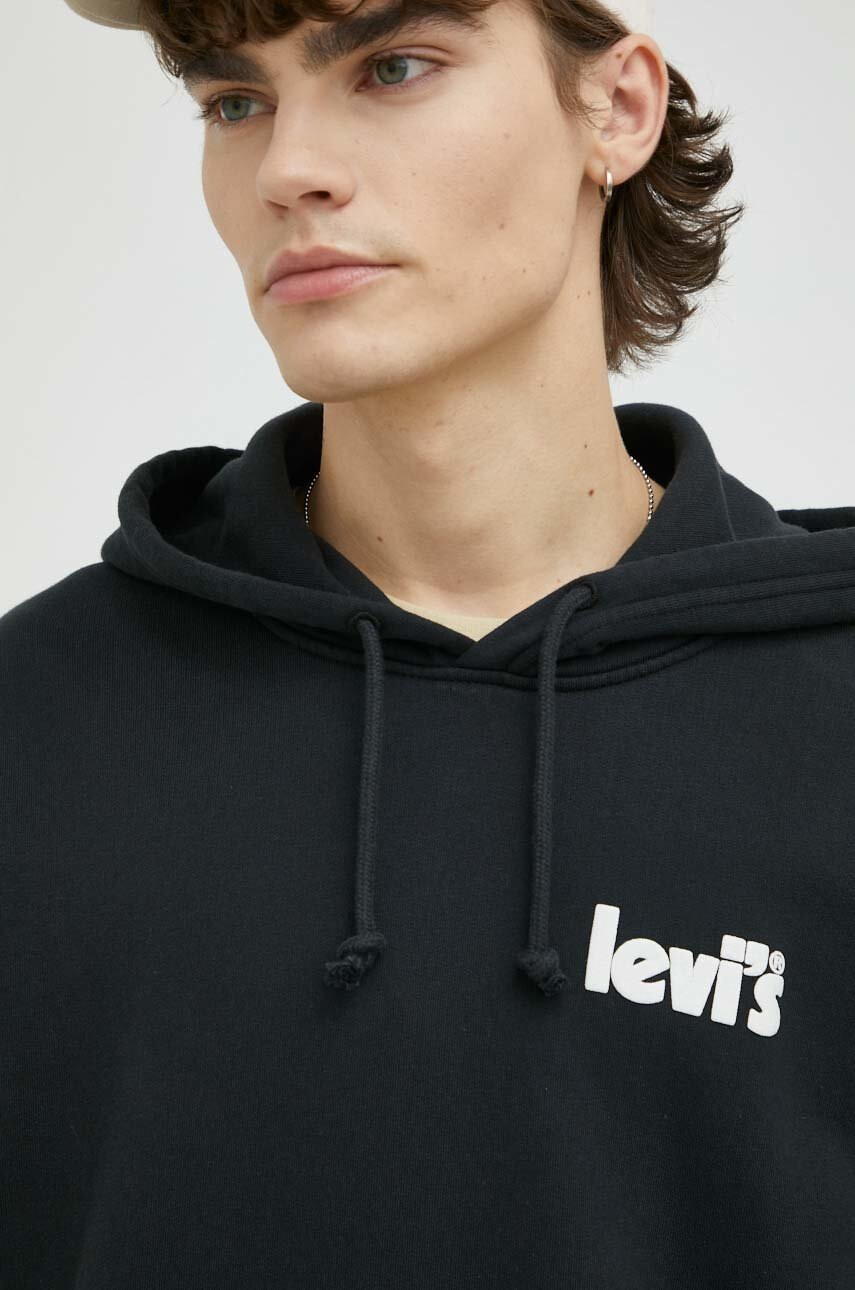 Levi's Памучен суичър в черно с качулка с принт - Pepit.bg