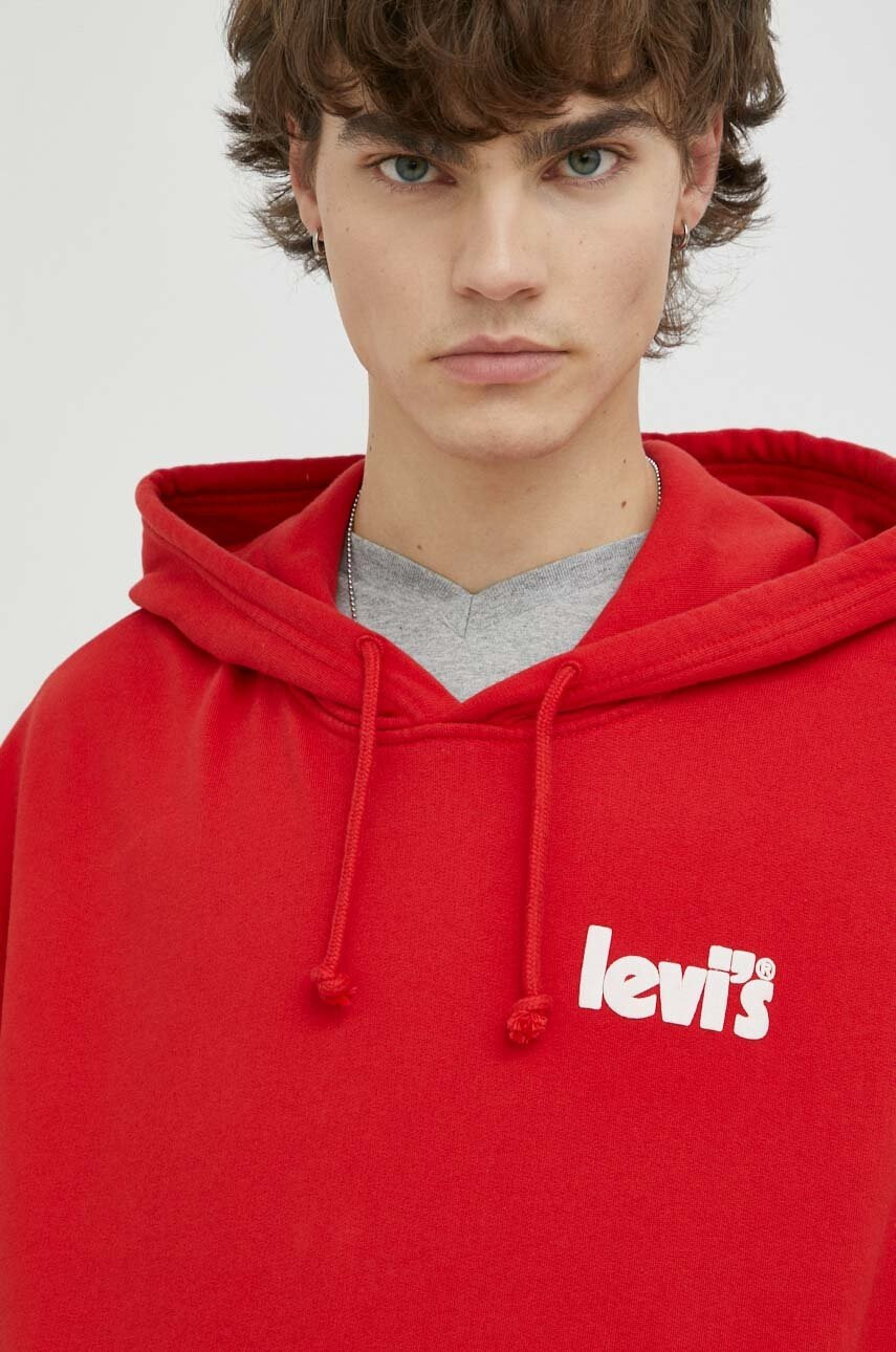 Levi's Памучен суичър в червено с качулка с принт - Pepit.bg