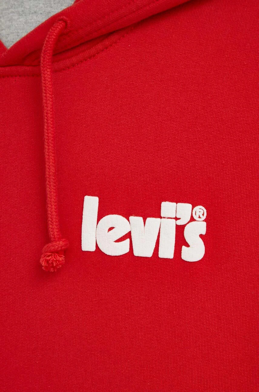 Levi's Памучен суичър в червено с качулка с принт - Pepit.bg