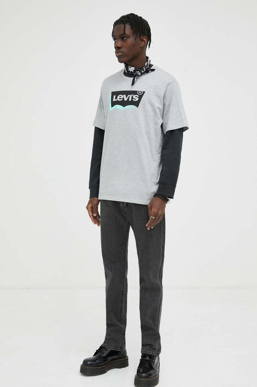 Levi's Памучна блуза с дълги ръкави в сиво с принт - Pepit.bg