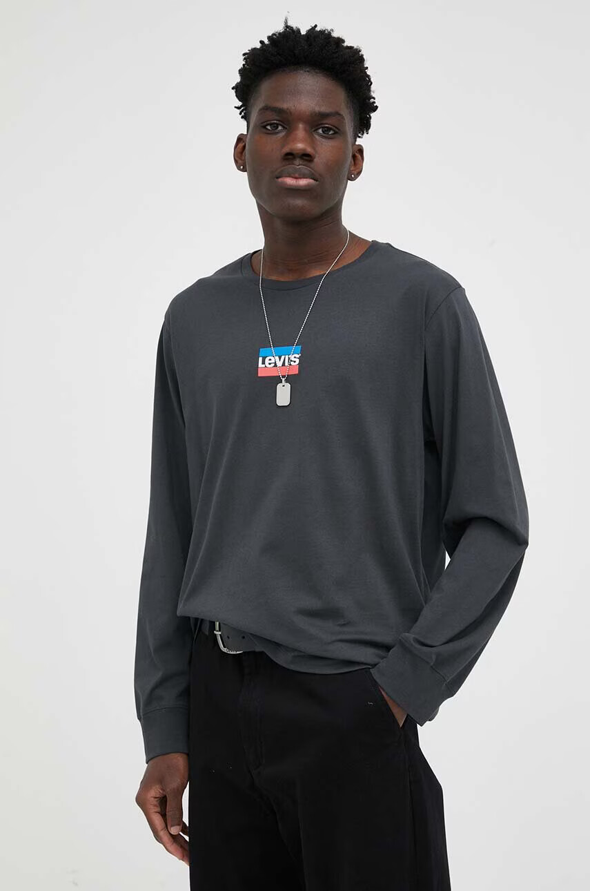 Levi's Памучна блуза с дълги ръкави в сиво с принт - Pepit.bg