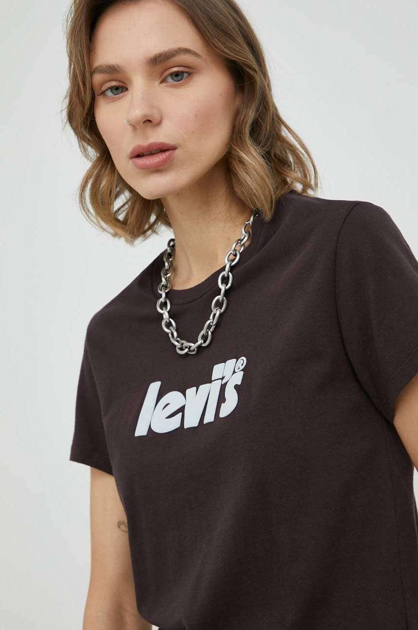 Levi's Памучна тениска в кафяво - Pepit.bg