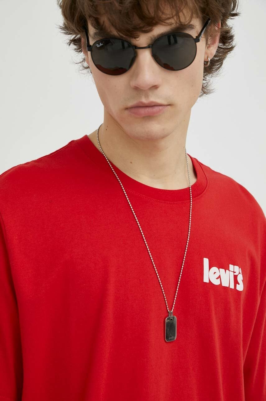 Levi's Памучна тениска в червено с принт - Pepit.bg
