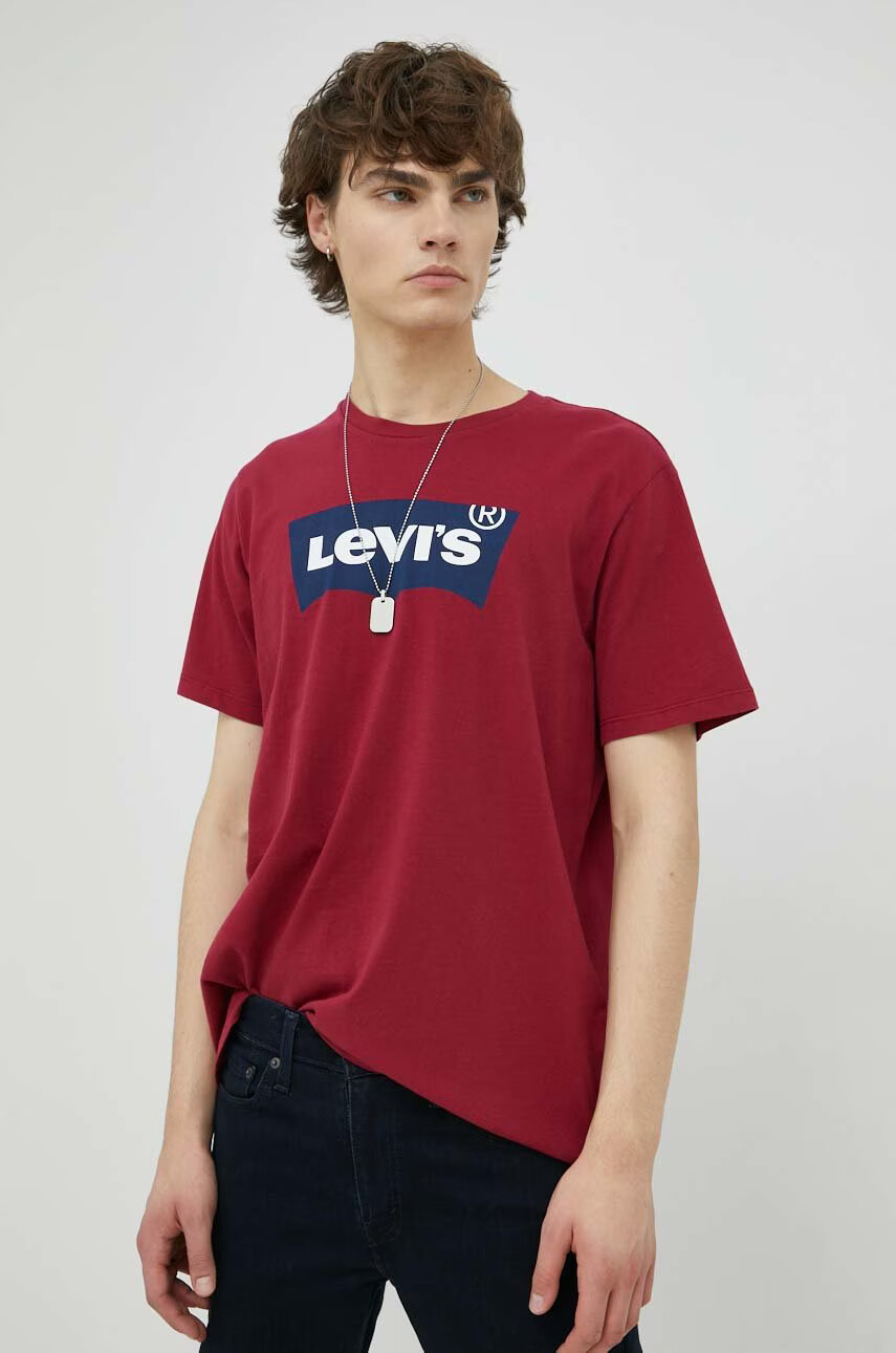 Levi's Памучна тениска в бордо с принт - Pepit.bg