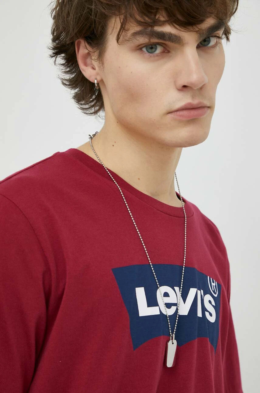 Levi's Памучна тениска в бордо с принт - Pepit.bg