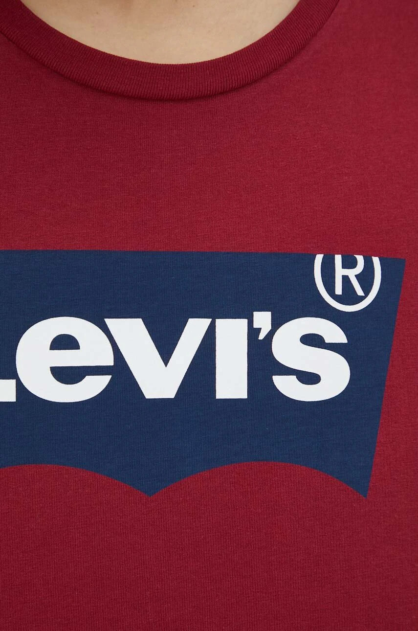 Levi's Памучна тениска в бордо с принт - Pepit.bg