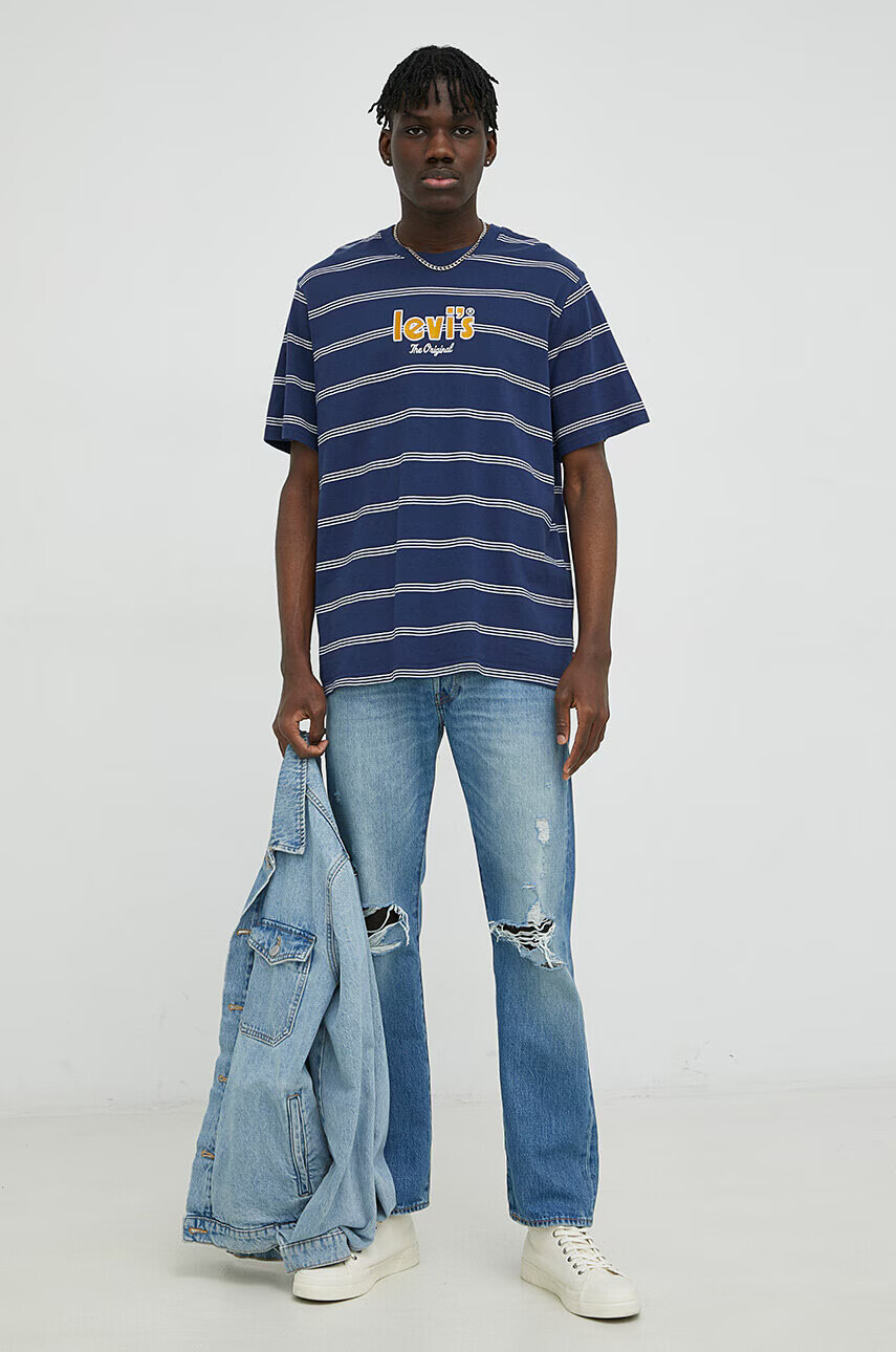 Levi's Памучна тениска В тъмносиньо с десен - Pepit.bg