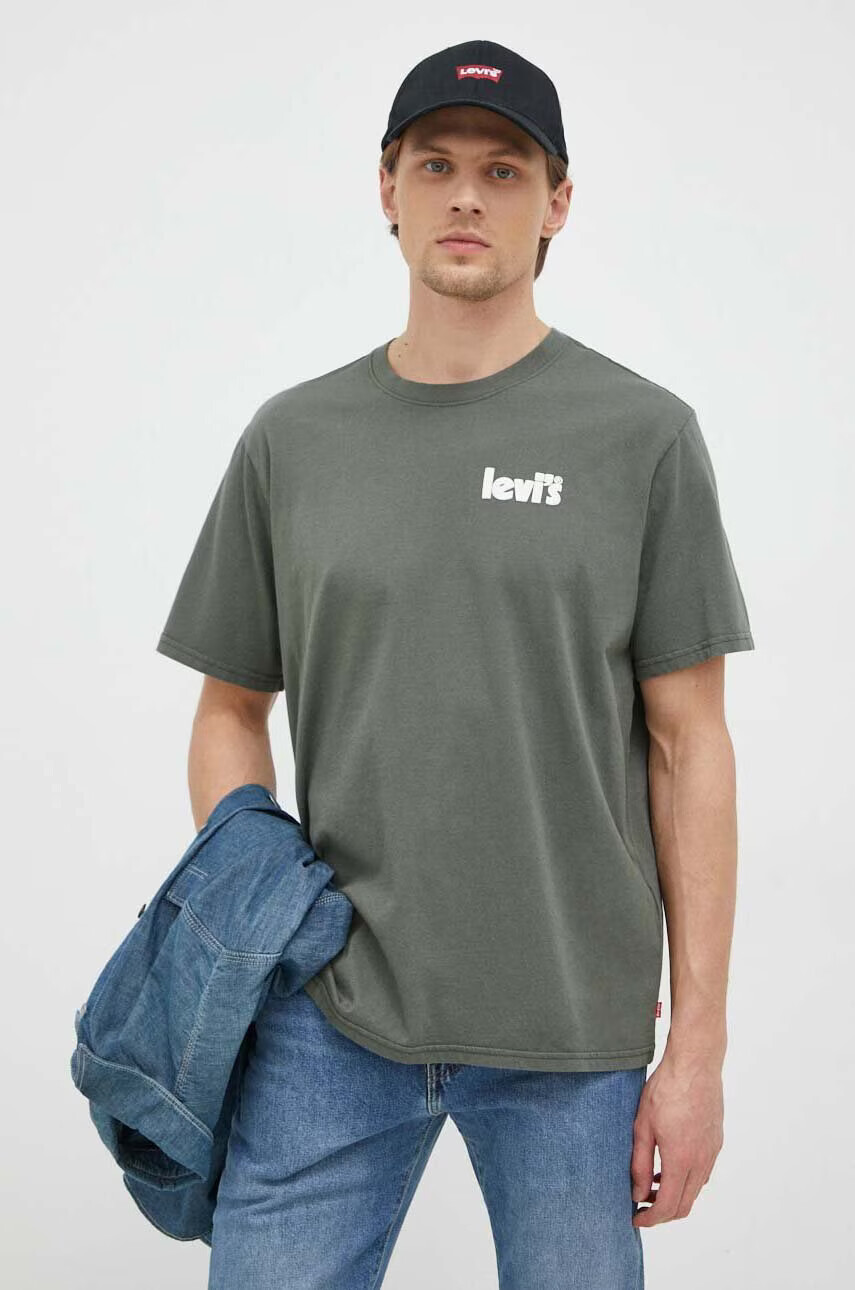 Levi's Памучна тениска в зелено с принт - Pepit.bg