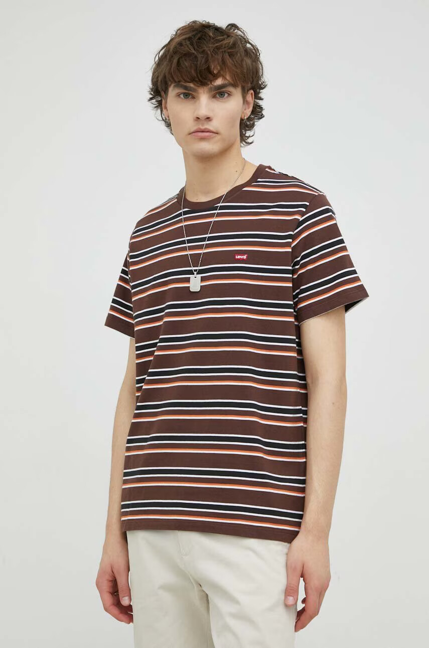 Levi's Памучна тениска в кафяво с десен - Pepit.bg