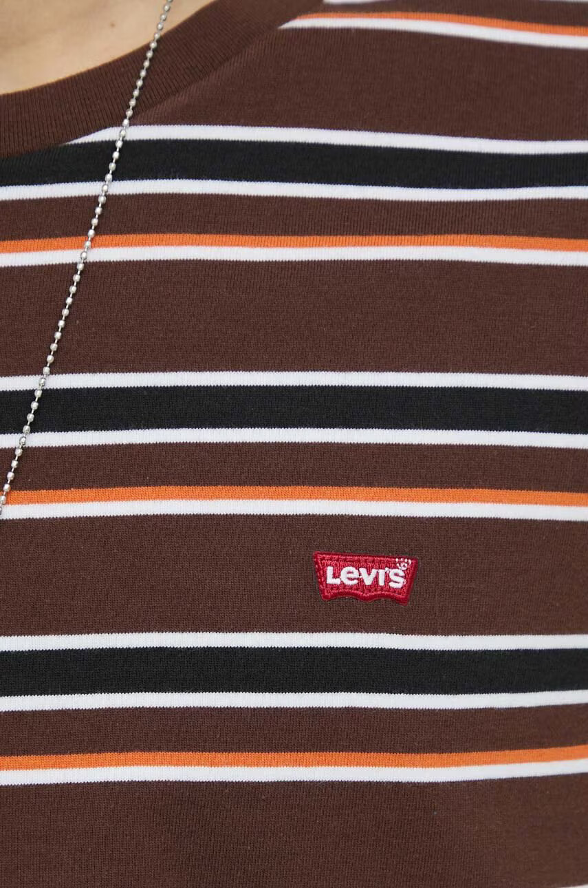 Levi's Памучна тениска в кафяво с десен - Pepit.bg