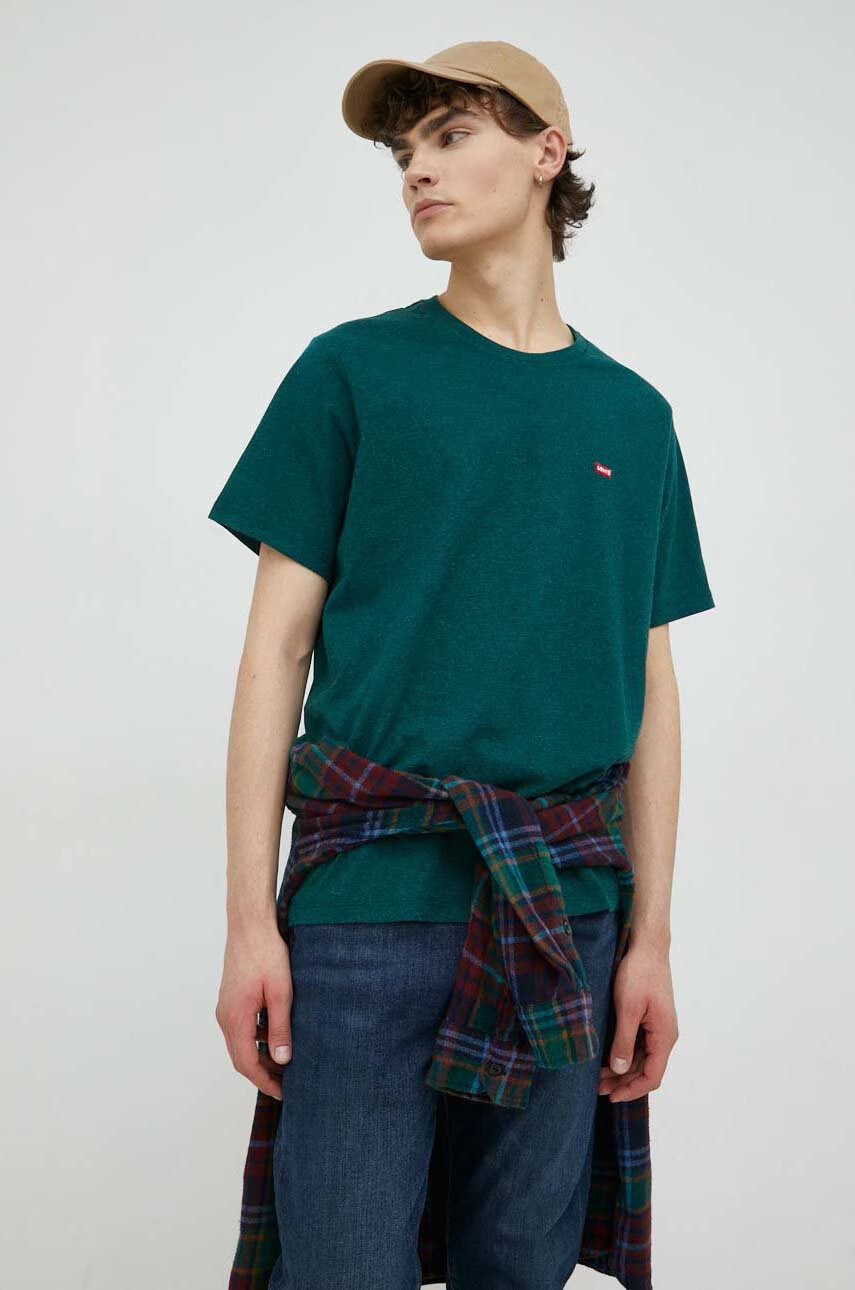 Levi's Памучна Тениска в зелено меланж на - Pepit.bg