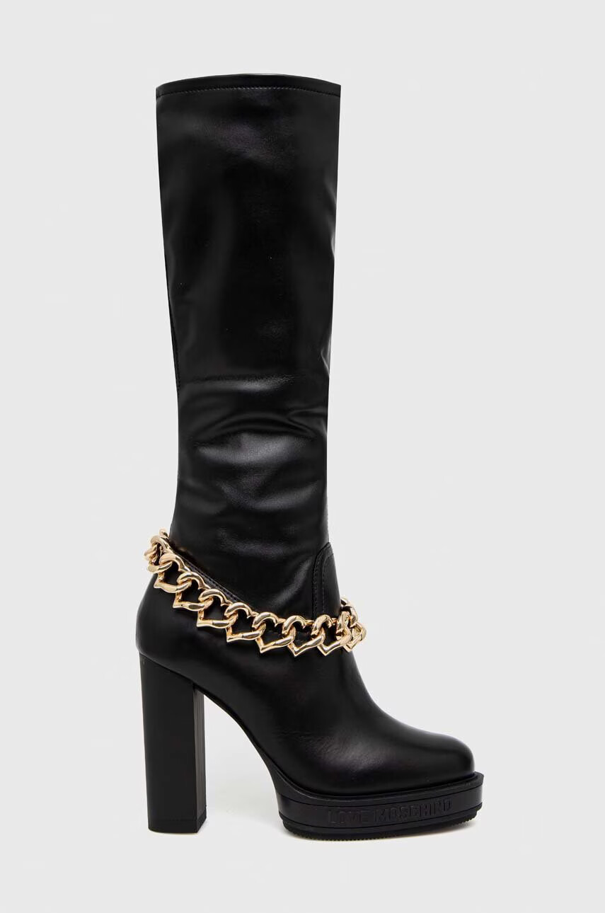 Love Moschino Ботуши в черно с висок ток - Pepit.bg