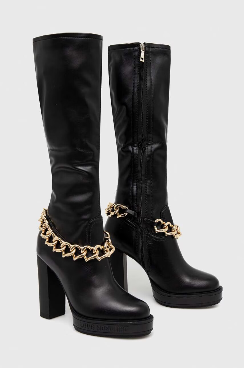 Love Moschino Ботуши в черно с висок ток - Pepit.bg
