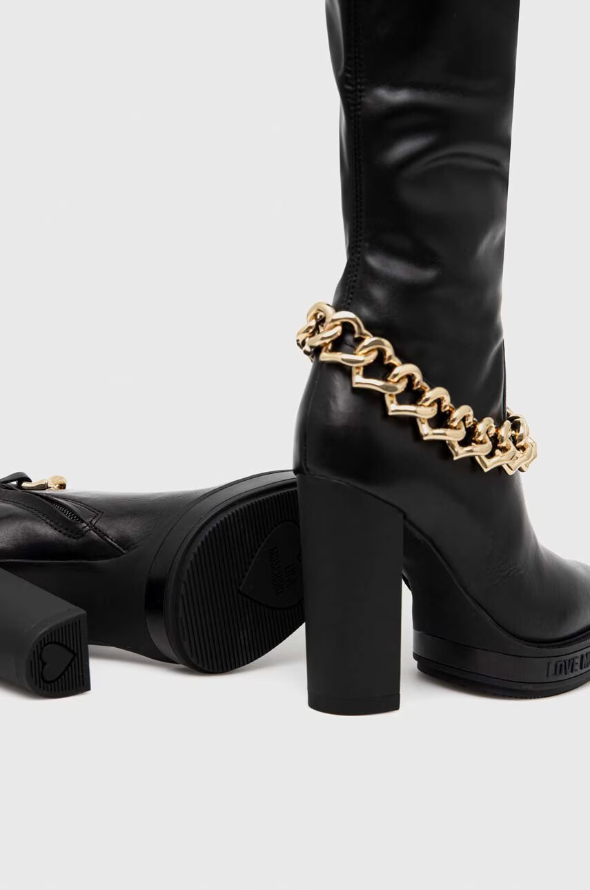 Love Moschino Ботуши в черно с висок ток - Pepit.bg