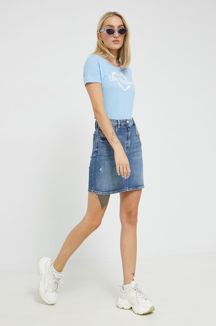 Love Moschino Дънкова пола в тъмносиньо къс модел със стандартна кройка - Pepit.bg