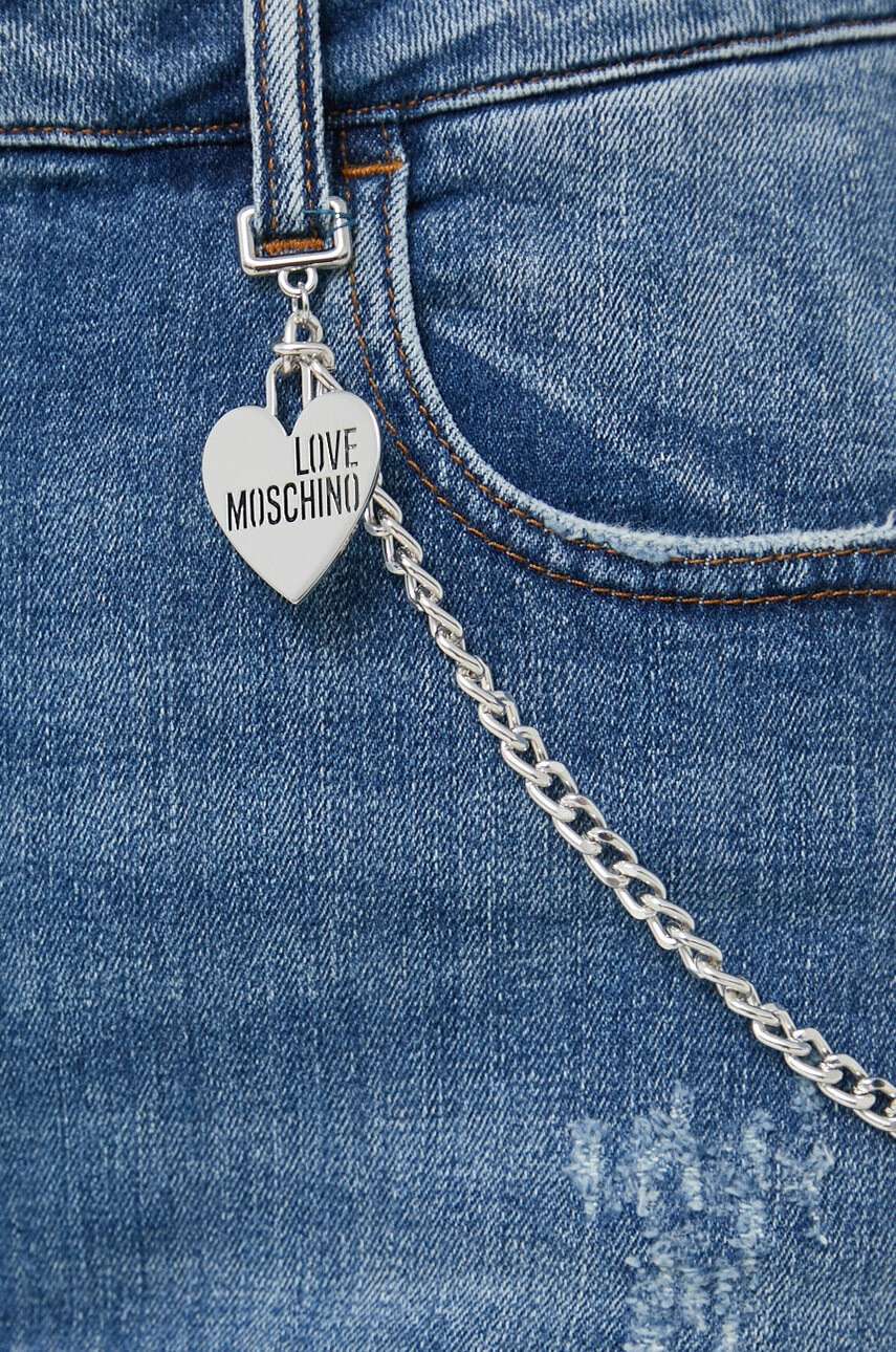 Love Moschino Дънкова пола в тъмносиньо къс модел със стандартна кройка - Pepit.bg