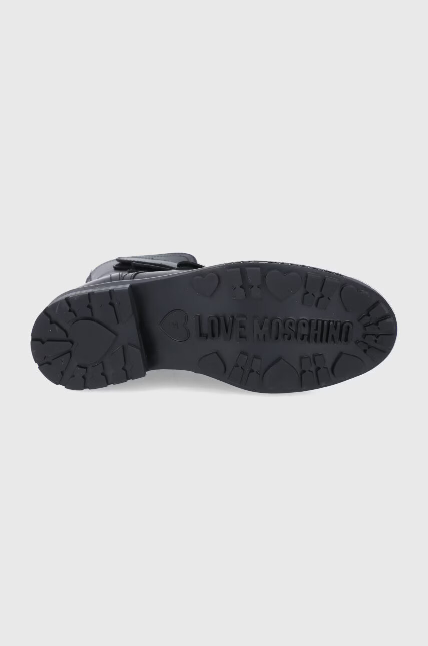 Love Moschino Кожени боти дамски в черно с равна подметка - Pepit.bg