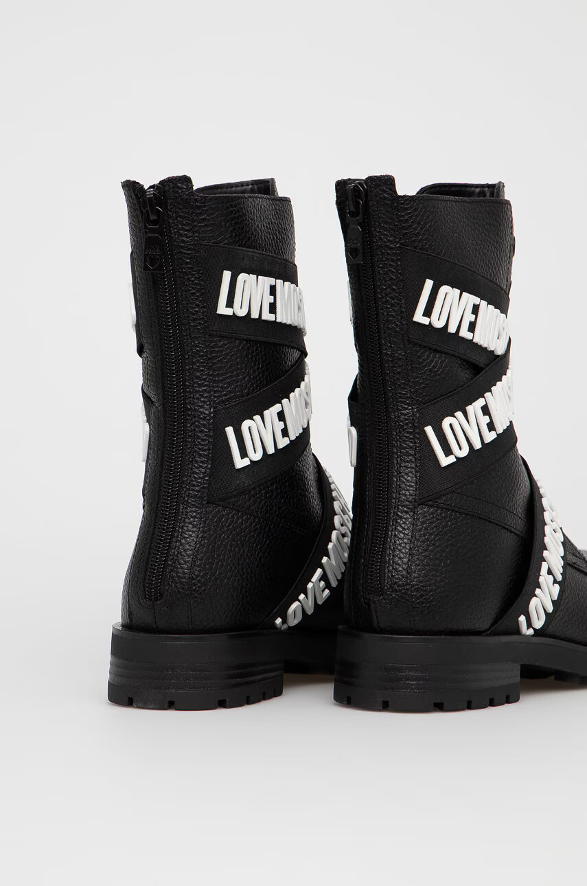 Love Moschino Кожени боти дамски в черно с равна подметка - Pepit.bg