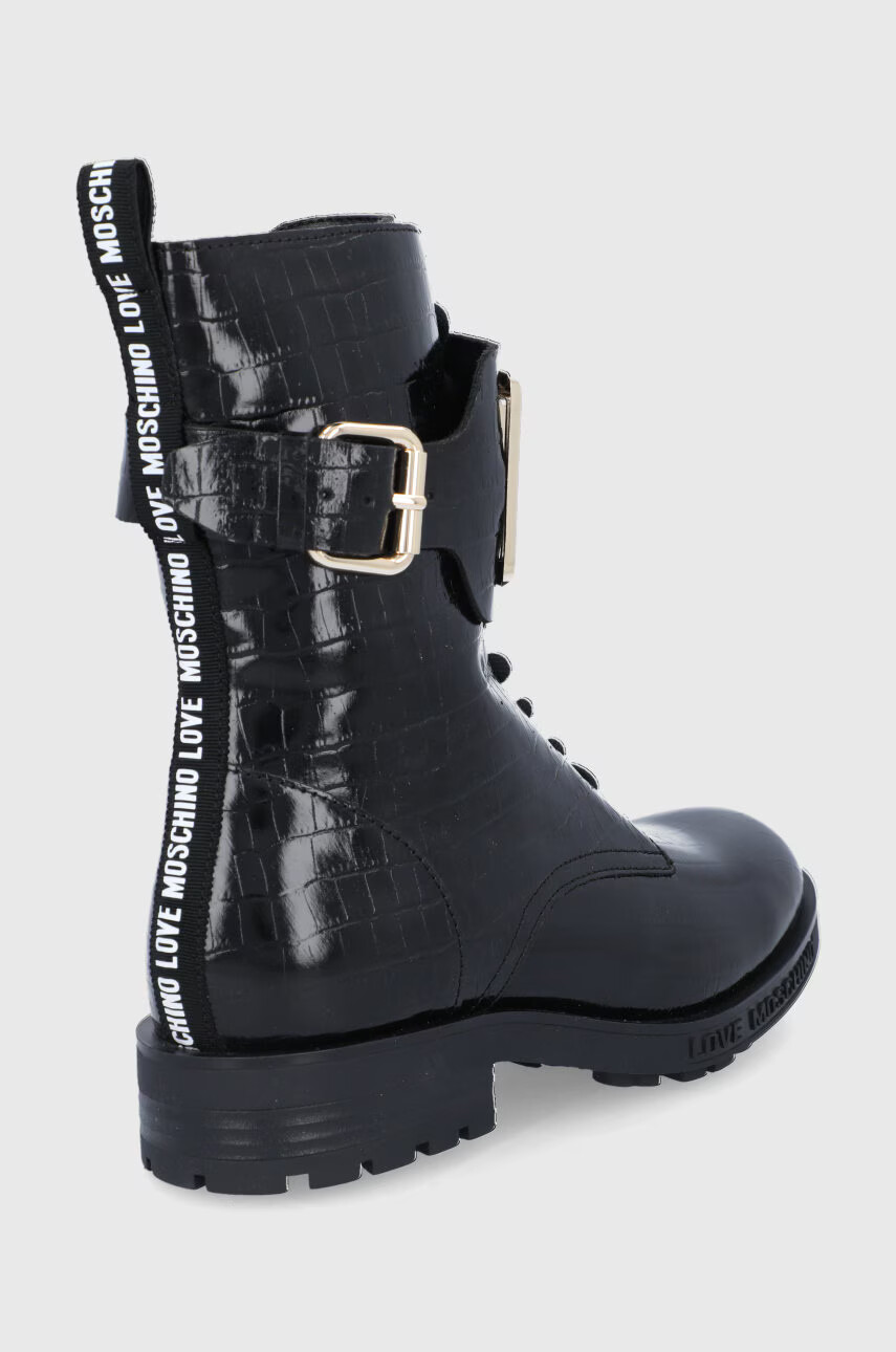 Love Moschino Кожени боти в черно с равна подметка - Pepit.bg