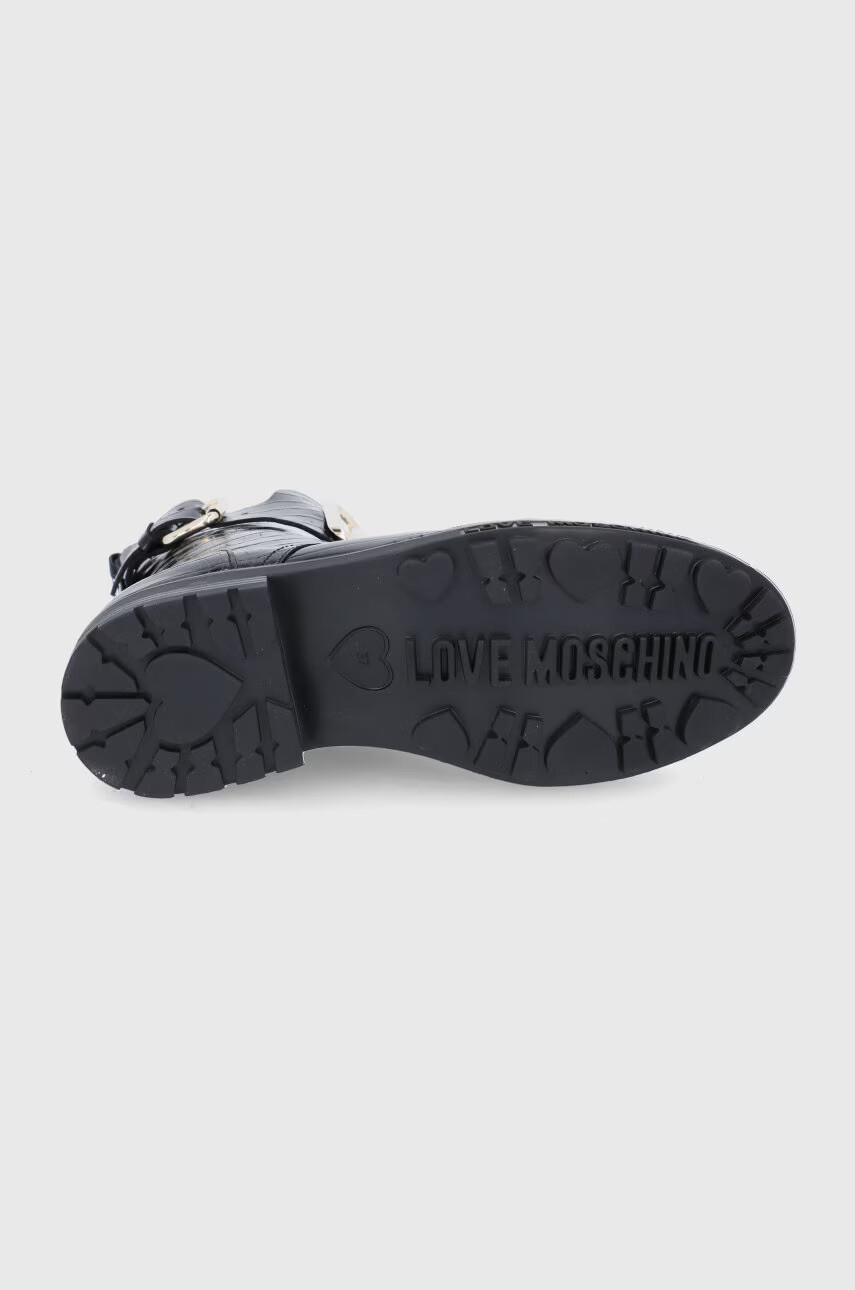 Love Moschino Кожени боти в черно с равна подметка - Pepit.bg