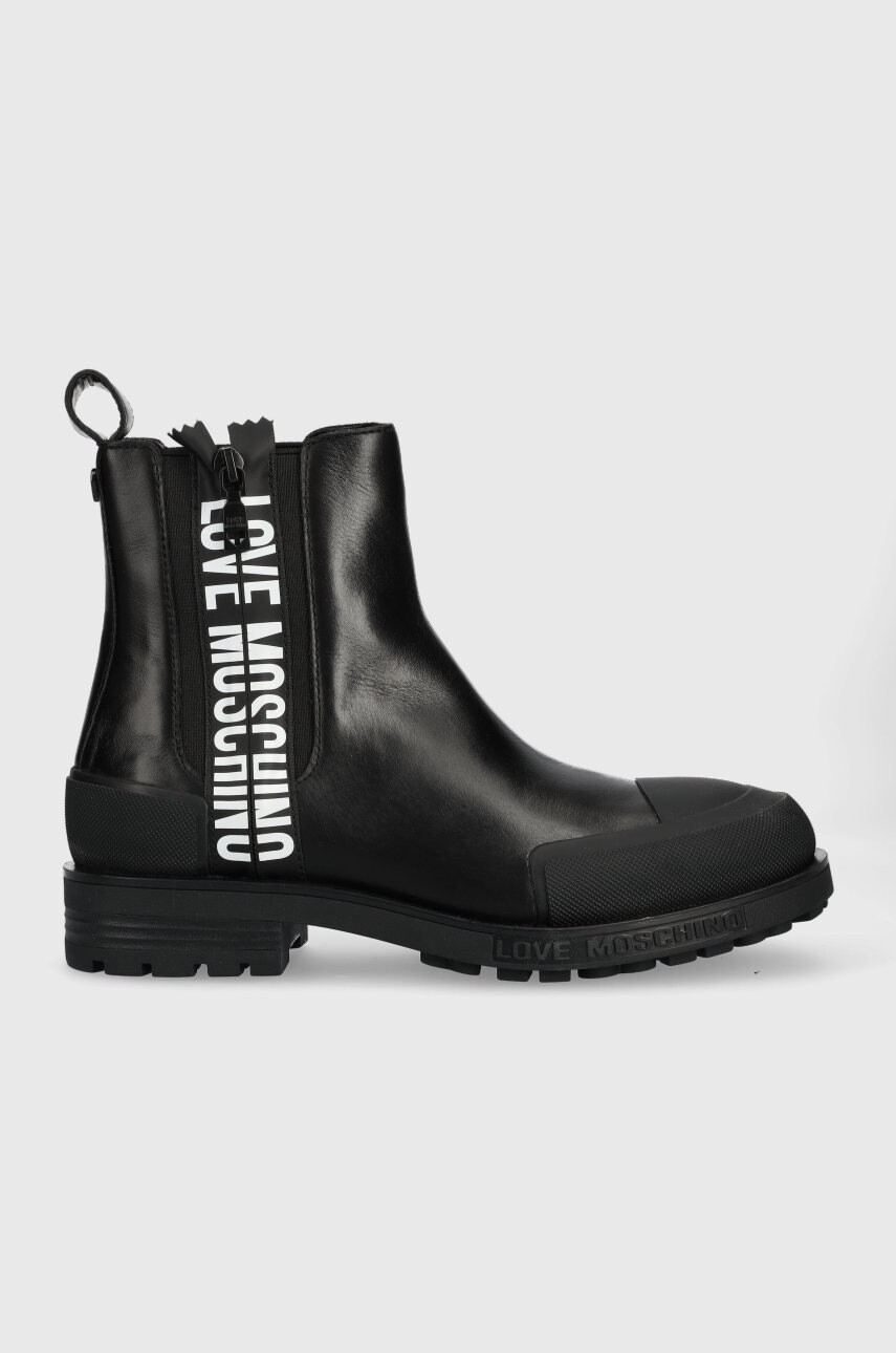 Love Moschino Кожени боти челси в черно с равна подметка - Pepit.bg