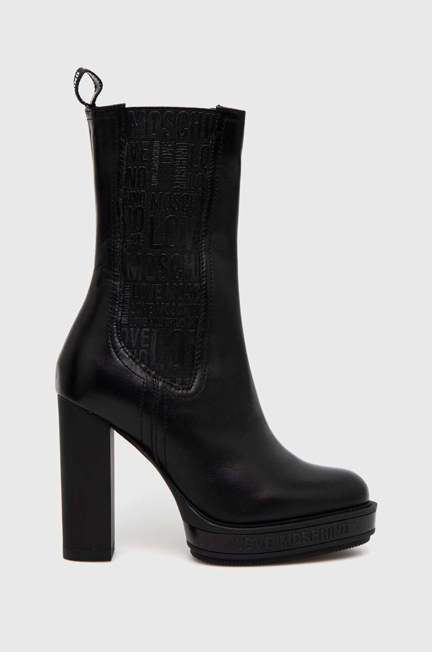 Love Moschino Кожени боти челси в черно с висок ток - Pepit.bg