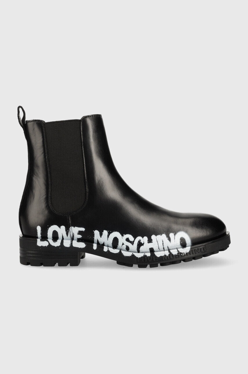 Love Moschino Кожени боти челси в черно с равна подметка - Pepit.bg