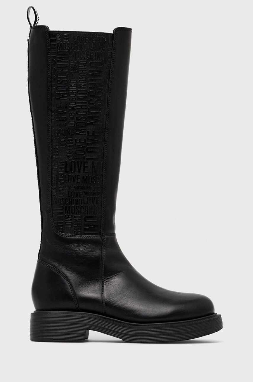 Love Moschino Кожени ботуши в черно с платформа - Pepit.bg