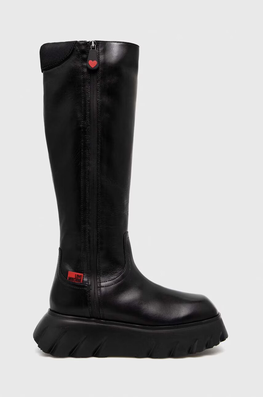 Love Moschino Кожени ботуши в черно с платформа - Pepit.bg
